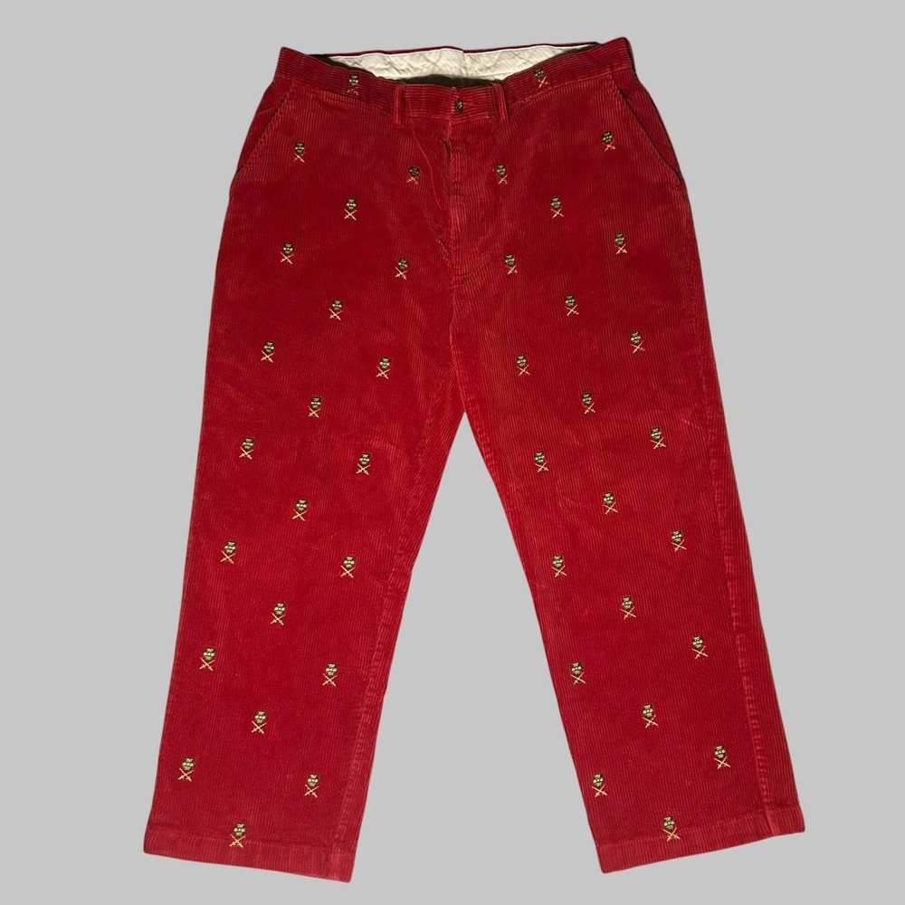 Vintage Polo Ralph Lauren Men's 36x25.5 Red Corduroy Crest Embroidered Pants